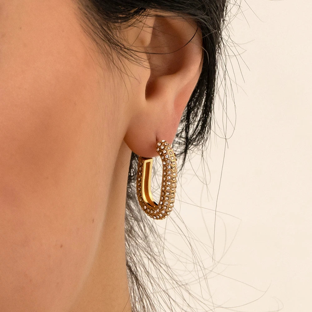 Mode CZ Zirkon Runde Huggie Creolen für Frauen Geometrische U Form Ohr Schnalle Hoops Vergoldet Edelstahl Schmuck