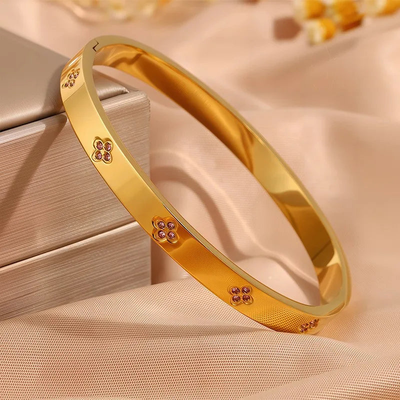 ZAKOL 5/1 Stück funkelndes Edelstahl-Armband-Set mit Zirkonia-Intarsien für Damen, stapelbare Armreifen, modisch, lichtecht, Schmuck, Geschenk