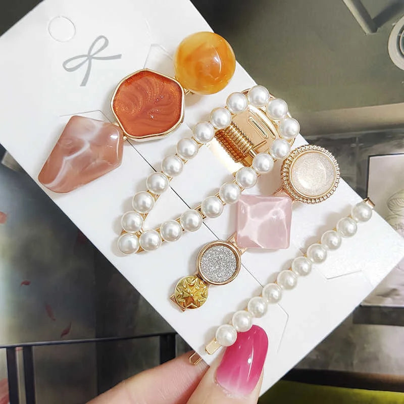 3/4 stücke Set Perle Haar Clip Für Frauen Koreanische Haarnadeln Geometrische Kristall Haar Barrettes Mädchen Hairgrip Haar Zubehör