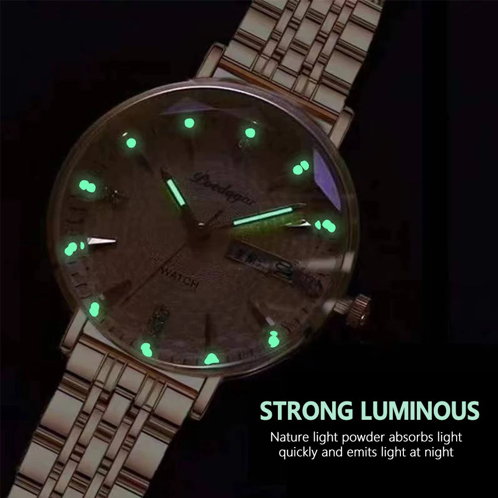POEDAGAR Frauen Uhr Neue Mode Luxus Edelstahl Armbanduhr Armband Einfache Rose Gold Wasserdicht Leucht Damen Uhren