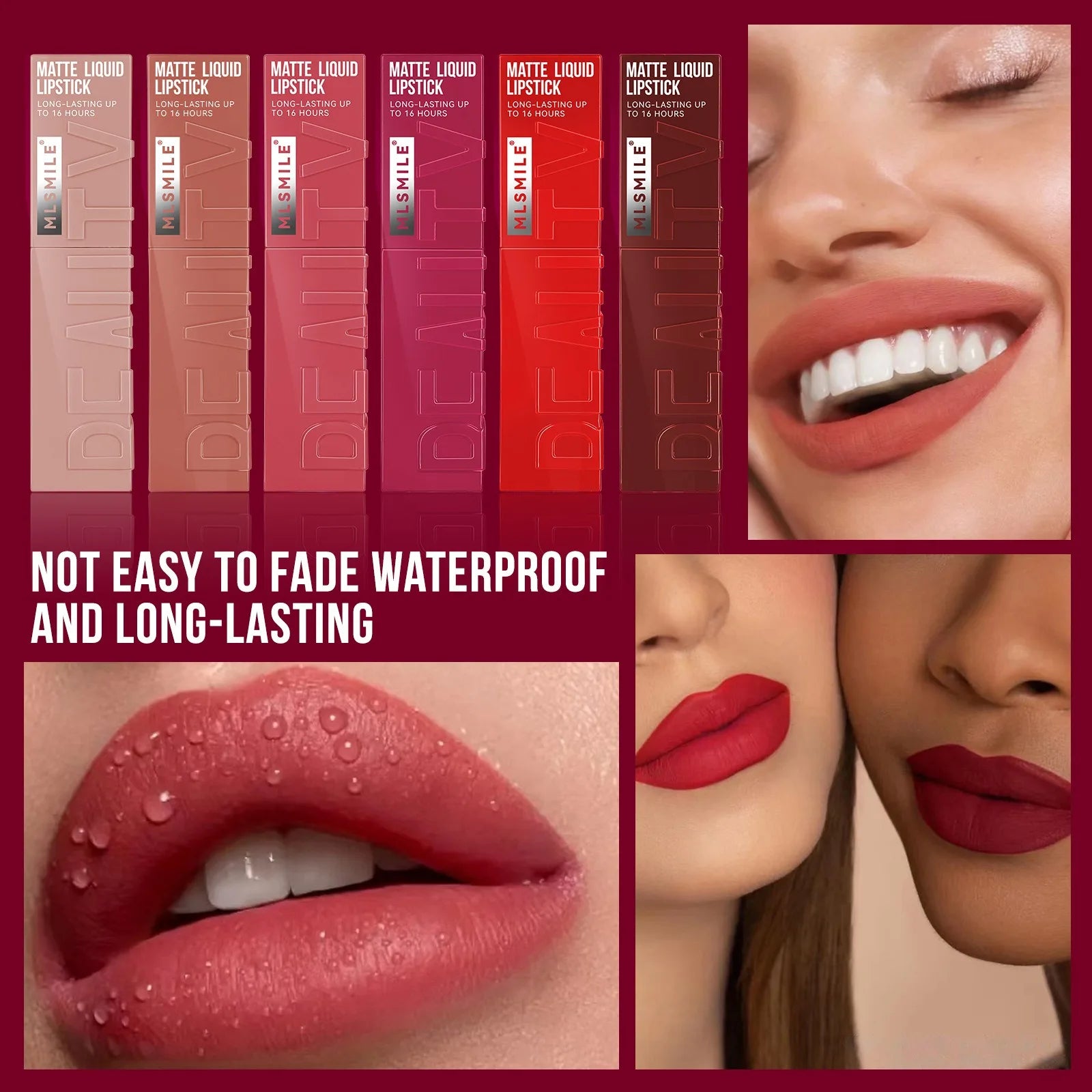 Matte Flüssig-Lippenstift 6 Farben – Langanhaltend, Wasserdicht, Sexy Nude/Rosa/Rot