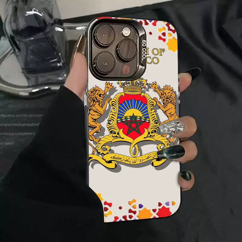 1pc Königreich Marokko Telefon Fall Telefon Fall IMD Farbe Silber Shell Für IPhone 16 15 14 13 12 11 pro Max Plus