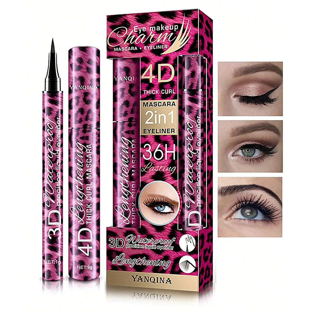Yanqina flüssiger Eyeliner Bleistift 4d wasserdichte Mascara Set Kosmetik Eyeliner dicke Curling Mascara Augenbrauen Bleistift Augen Make-up