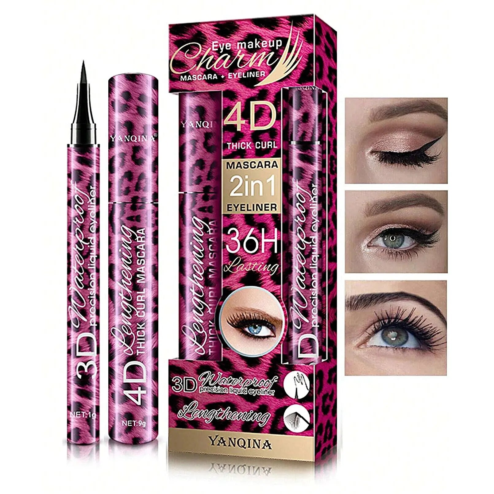 Yanqina flüssiger Eyeliner Bleistift 4d wasserdichte Mascara Set Kosmetik Eyeliner dicke Curling Mascara Augenbrauen Bleistift Augen Make-up