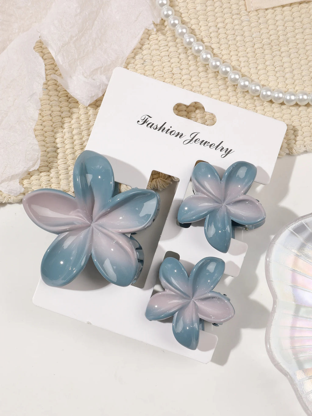 Hawaiianische Blumenkrallenklammern für Frauen, Blumen-Haarklammern mit Marmorader für dünnes Haar, süßer Strand-Haarschmuck