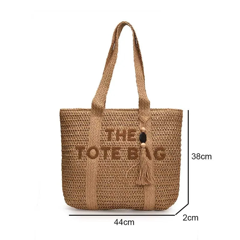 Französischer Stil, große Kapazität, gewebte Strohtasche für Damen, neue Strandurlaub-Umhängetasche, lässige Pendler-Einkaufstasche, Geldbörse