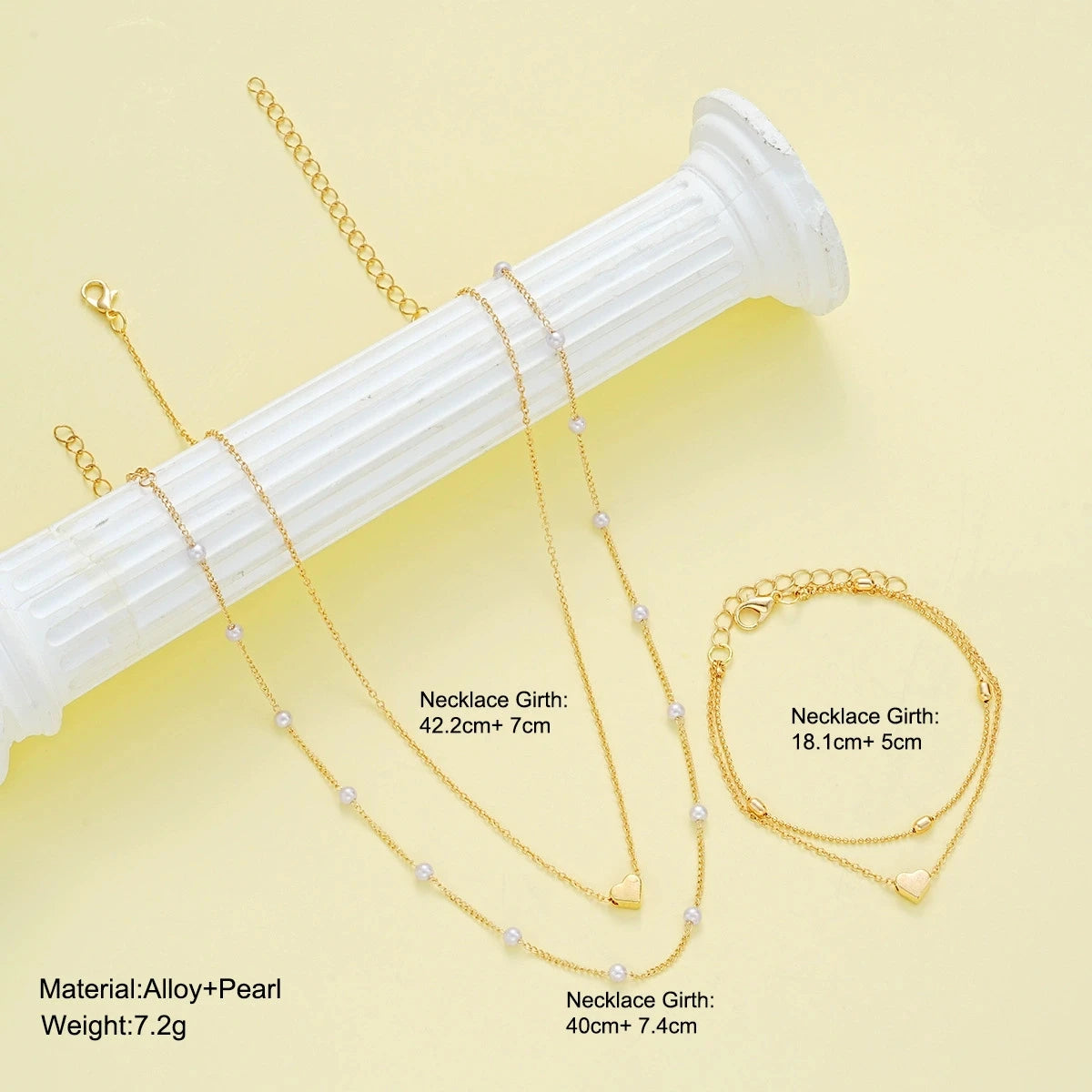 Mode Imitation Perle Herz Schmuck-Set Für Frauen Gold Silber Farbe Runde Perlen Halskette Armband Set Täglichen Verschleiß Zubehör