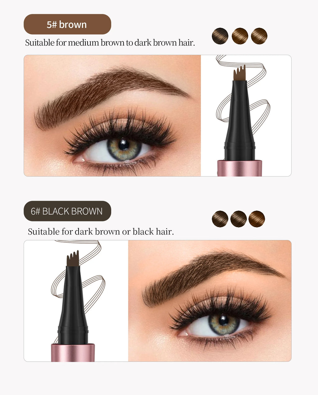 Augenbrauenstift mit 4 Gabelspitzen, 3D-Microblading, wasserfest, dunkelbraun, natürliche Farbe, feiner Strich, magischer Augenbrauenstift, 2024, neue Damen