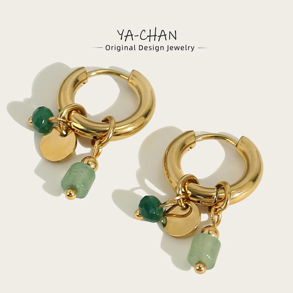 YACHAN 18 Karat vergoldete Edelstahl Creolen für Frauen Vintage grünen Naturstein Charms trend igen wasserdichten Schmuck