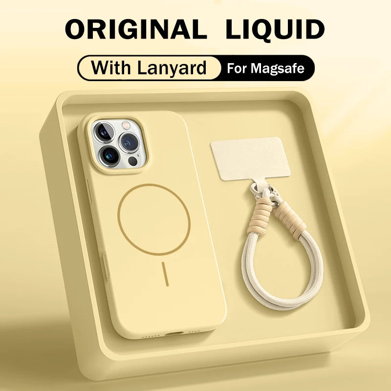 Offizielle Flüssigsilikon-Lanyard-Schutzhülle für iPhone 17, Air 16, 16E, 14, 15 Plus 12, 13, 11 Pro Max, für Magsafe Magneitc Soft Cover