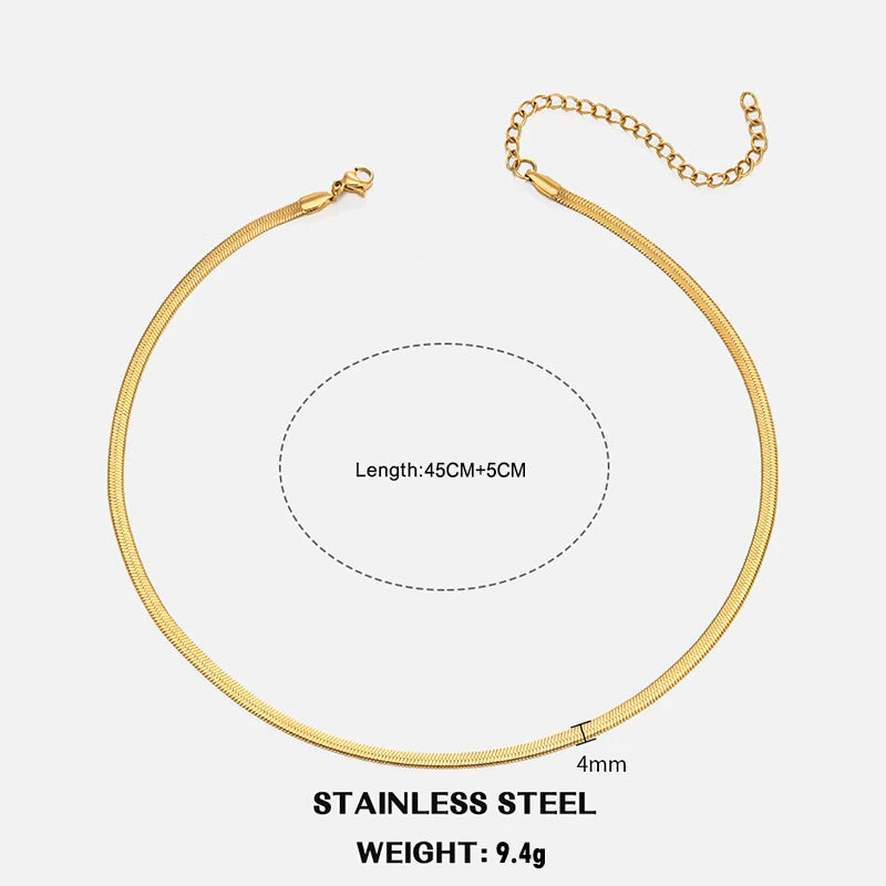 Heiße klassische Unisex flache Schlangenkette Halsband Halskette für Frauen Edelstahl Fischgrätenmuster Gold Silber Farbe Modeschmuck Geschenk