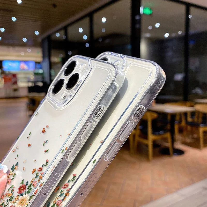 Blume Telefon Fall Für iPhone 16 Pro 13 15 11 12 14 17 Pro Max 16E XR 7 8 SE XS stoßfest Transparente Abdeckung Silikon Weiche Fundas