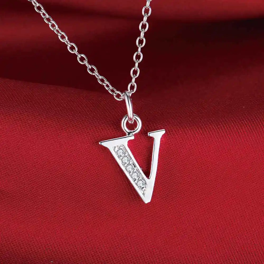 26 Buchstaben 925 Sterling Silber Halskette Anhänger Zirkon für Frauen exquisite Student Freundin Schmuck Zubehör Hochzeitsgeschenk