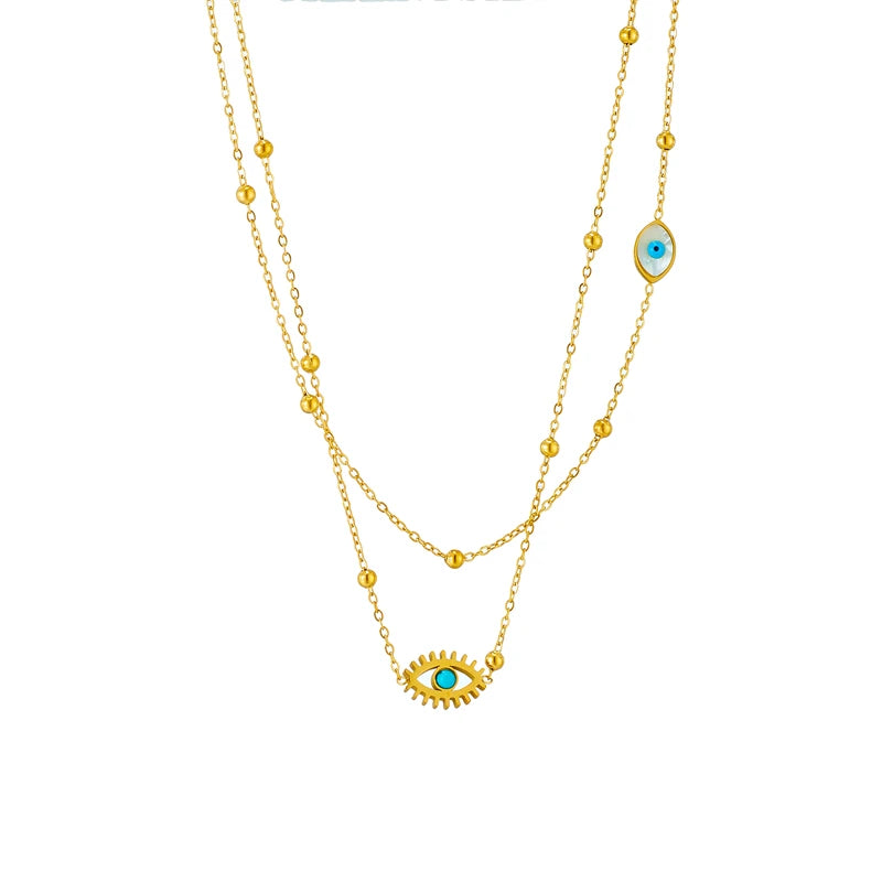 DIEYURO 316L Edelstahl Multilayer 2in1 Auge Anhänger Halskette Für Frauen Neue Mädchen Schlüsselbein Ketten Schmuck Geburtstag Geschenke