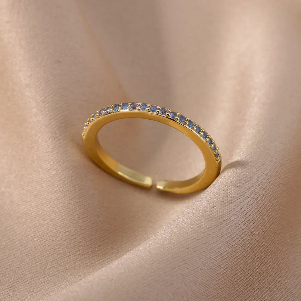 Mini Zirkon Grüne Ringe Für Frauen Edelstahl Gold Farbe Einstellbare Finger Ring Verlobung Hochzeit Weihnachten Schmuck Geschenk