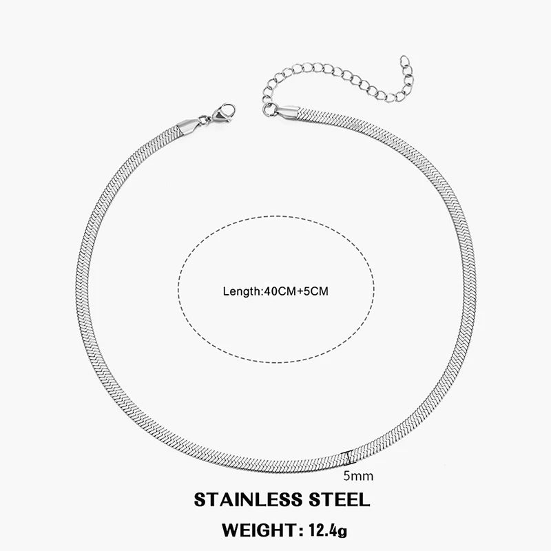 Heiße klassische Unisex flache Schlangenkette Halsband Halskette für Frauen Edelstahl Fischgrätenmuster Gold Silber Farbe Modeschmuck Geschenk