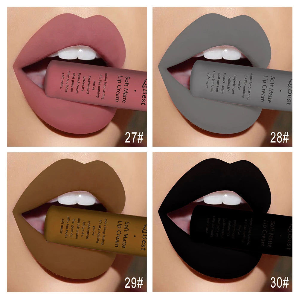 QIBEST Sexy Samt Matte Lip Gloss Flüssigen Lippenstift Lipgloss Schönheit Rot Nude Wasserdicht Langlebig Lip Stain Make-Up Für Frauen
