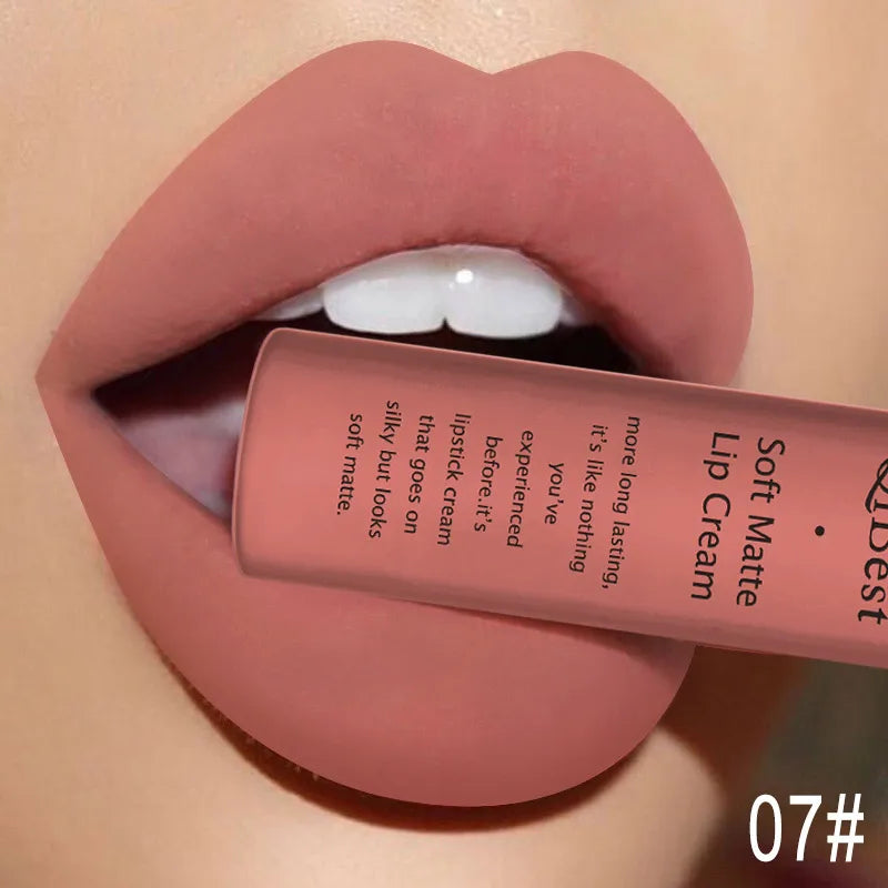 QIBEST Sexy Samt Matte Lip Gloss Flüssigen Lippenstift Lipgloss Schönheit Rot Nude Wasserdicht Langlebig Lip Stain Make-Up Für Frauen