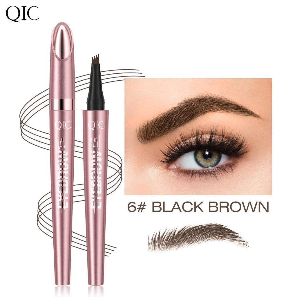 Augenbrauenstift mit 4 Gabelspitzen, 3D-Microblading, wasserfest, dunkelbraun, natürliche Farbe, feiner Strich, magischer Augenbrauenstift, 2024, neue Damen