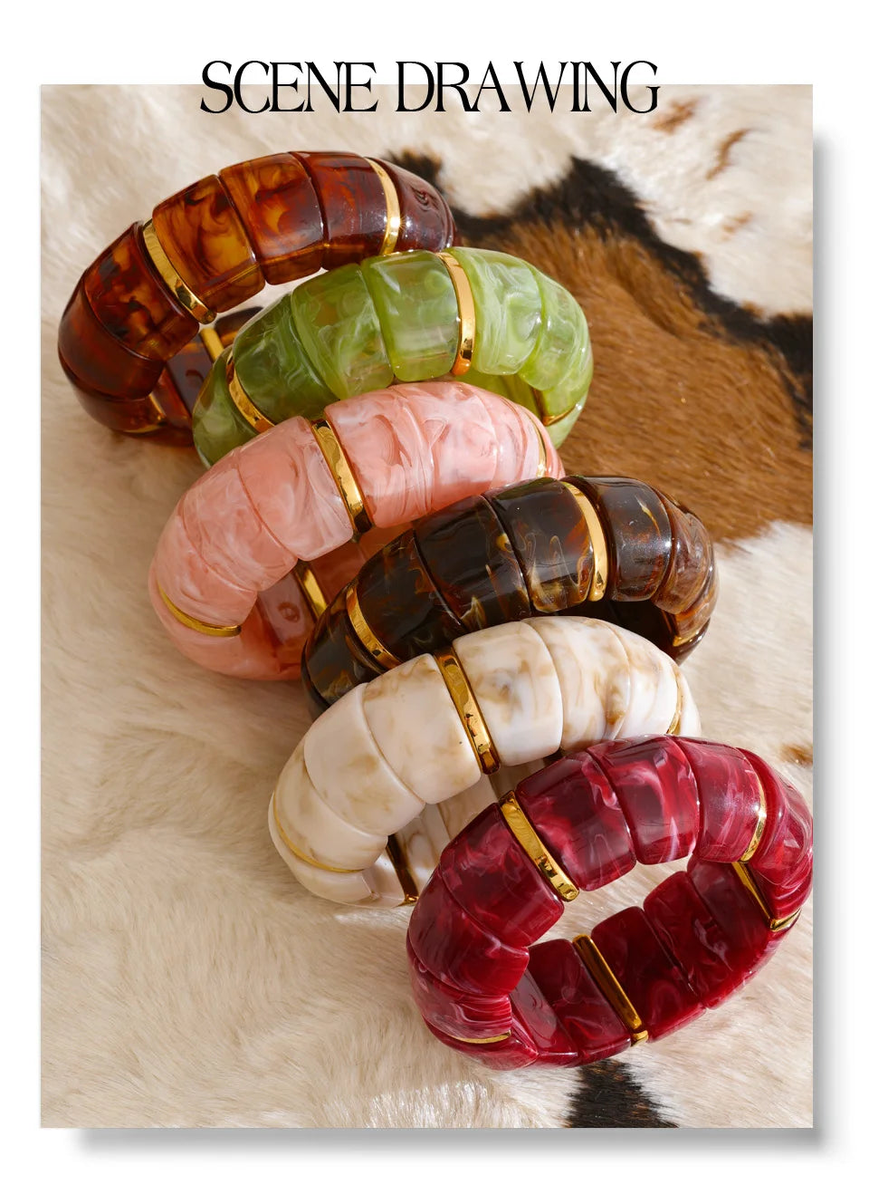 Yhpup elastisches Harz, Acryl, breites Armband, wasserdicht, trendig, Edelstahl, Handgelenk, heißer Verkauf, Statement-Schmuck, 2025, Geschenk
