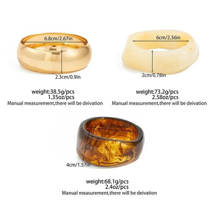 Salircon 3 Stil Trendy Übertrieben Harz Breite Armreif Frauen HipHop Gold Farbe Geometrische Heavy Metal Armreifen Armband Männer Schmuck