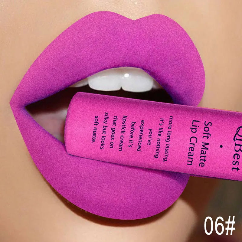 QIBEST Sexy Samt Matte Lip Gloss Flüssigen Lippenstift Lipgloss Schönheit Rot Nude Wasserdicht Langlebig Lip Stain Make-Up Für Frauen