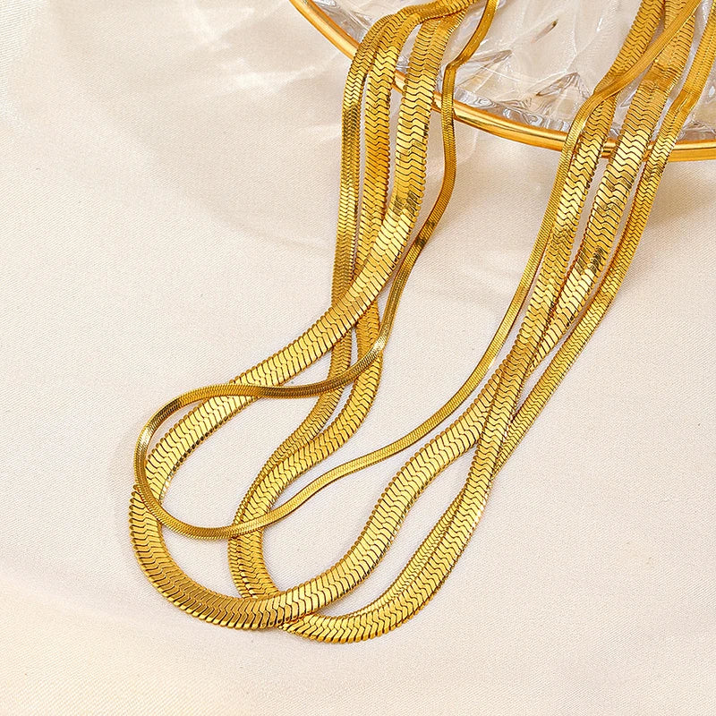 Heiße klassische Unisex flache Schlangenkette Halsband Halskette für Frauen Edelstahl Fischgrätenmuster Gold Silber Farbe Modeschmuck Geschenk