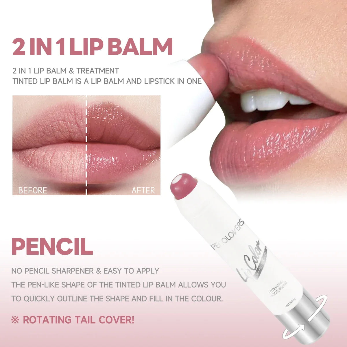 2-in-1 Nude Lippenstift Mattroter Lippenbalsam Feuchtigkeitsspendender 6 Farben Sandwich-Lippenstift Wasserdichter, langlebiger Antihaft-Cup-Lippenstift
