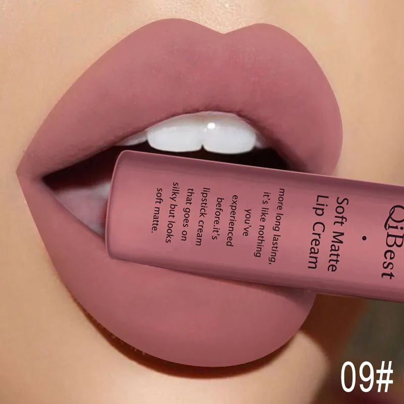 QIBEST Sexy Samt Matte Lip Gloss Flüssigen Lippenstift Lipgloss Schönheit Rot Nude Wasserdicht Langlebig Lip Stain Make-Up Für Frauen