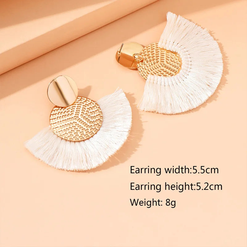 Mode Böhmischen Große Quaste Baumeln Weiße Fringe Weibliche Ohrringe Tropfen Ohrringe für Frauen Erklärung Hochzeit Schmuck