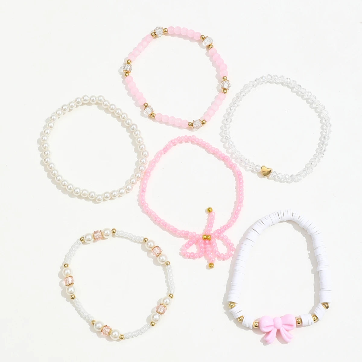 6 Teile/satz Europäischen und Amerikanischen Nette Perle Liebe Perlen Bogen Armbänder Set Für Frauen Einfache Design Süße Schmuck Geschenke