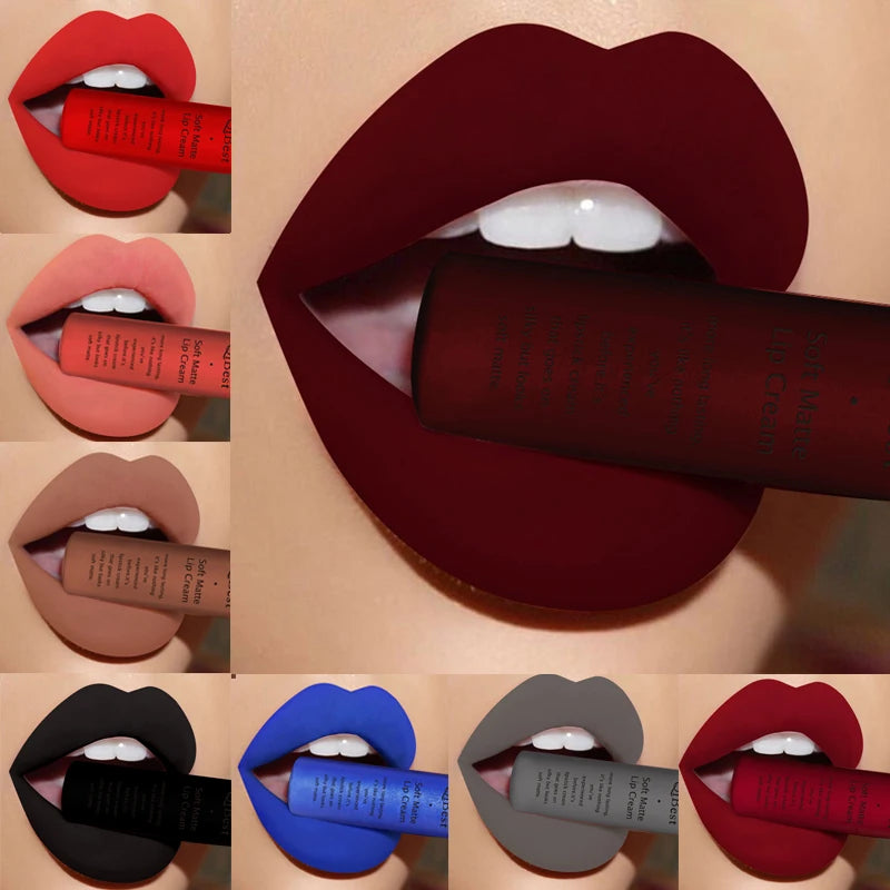 QIBEST Sexy Samt Matte Lip Gloss Flüssigen Lippenstift Lipgloss Schönheit Rot Nude Wasserdicht Langlebig Lip Stain Make-Up Für Frauen