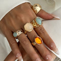 Vintage Boho Ring-Set (5-teilig) – Offene Metallringe mit Acryl