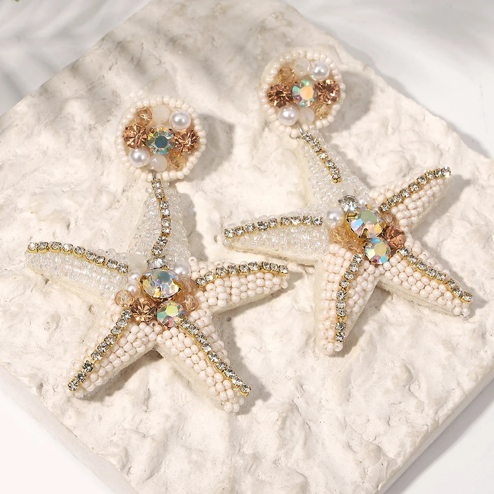 AENSOA Böhmische Seestern Hummer Muschel Samen Perlen Tropfen Ohrringe für Frauen Handgemachte Ozean Tier Ohrringe Sommer Strand Schmuck