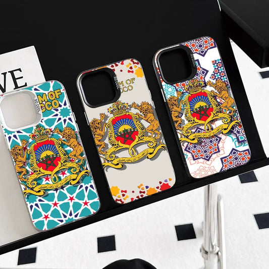 1pc Königreich Marokko Telefon Fall Telefon Fall IMD Farbe Silber Shell Für IPhone 16 15 14 13 12 11 pro Max Plus