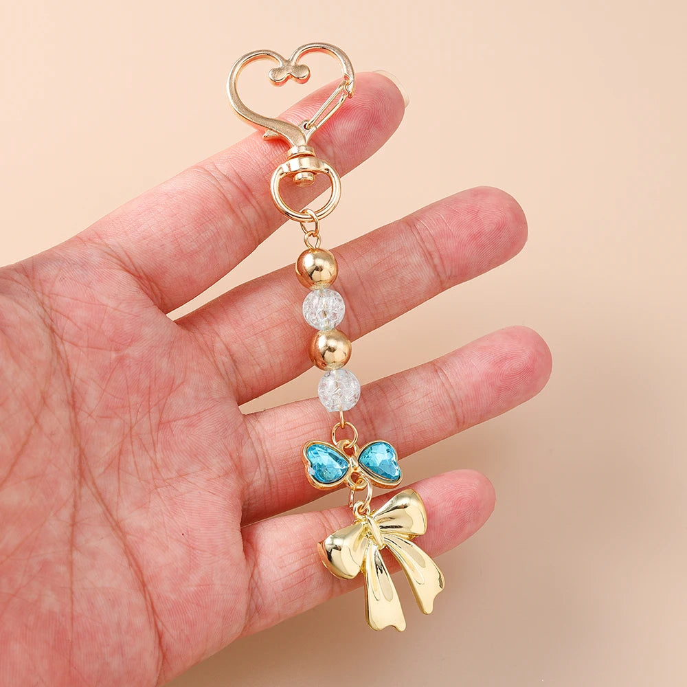 Süße Schleife Liebe Herz Schlüsselanhänger Kristall Perle Schlüsselanhänger Anhänger für Frauen Mädchen Handtasche Dekor DIY handgemachte Schlüsselanhänger Geschenke