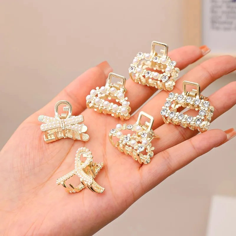 6/8/10 Stück/Set Kleine Strass-Perlen Geometrische Metall-Haarklammern für Frauen und Mädchen Süße Mini-Haarspangen Haaraccessoires