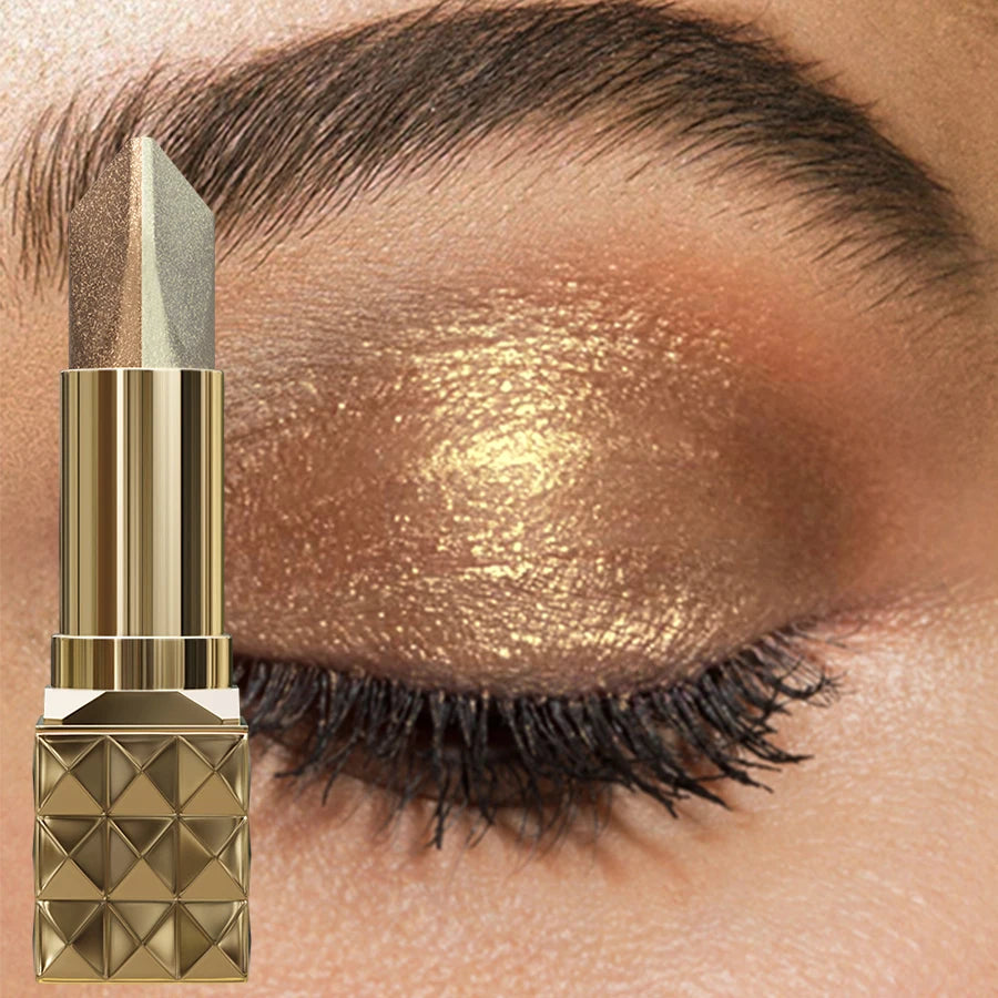 Zweifarbiger Lidschattenstift, schimmernd, glitzernd, braune Farbe, dimensional, natürlich, ohne Make-up auszuziehen, Augenkosmetik für Frauen, Geschenk