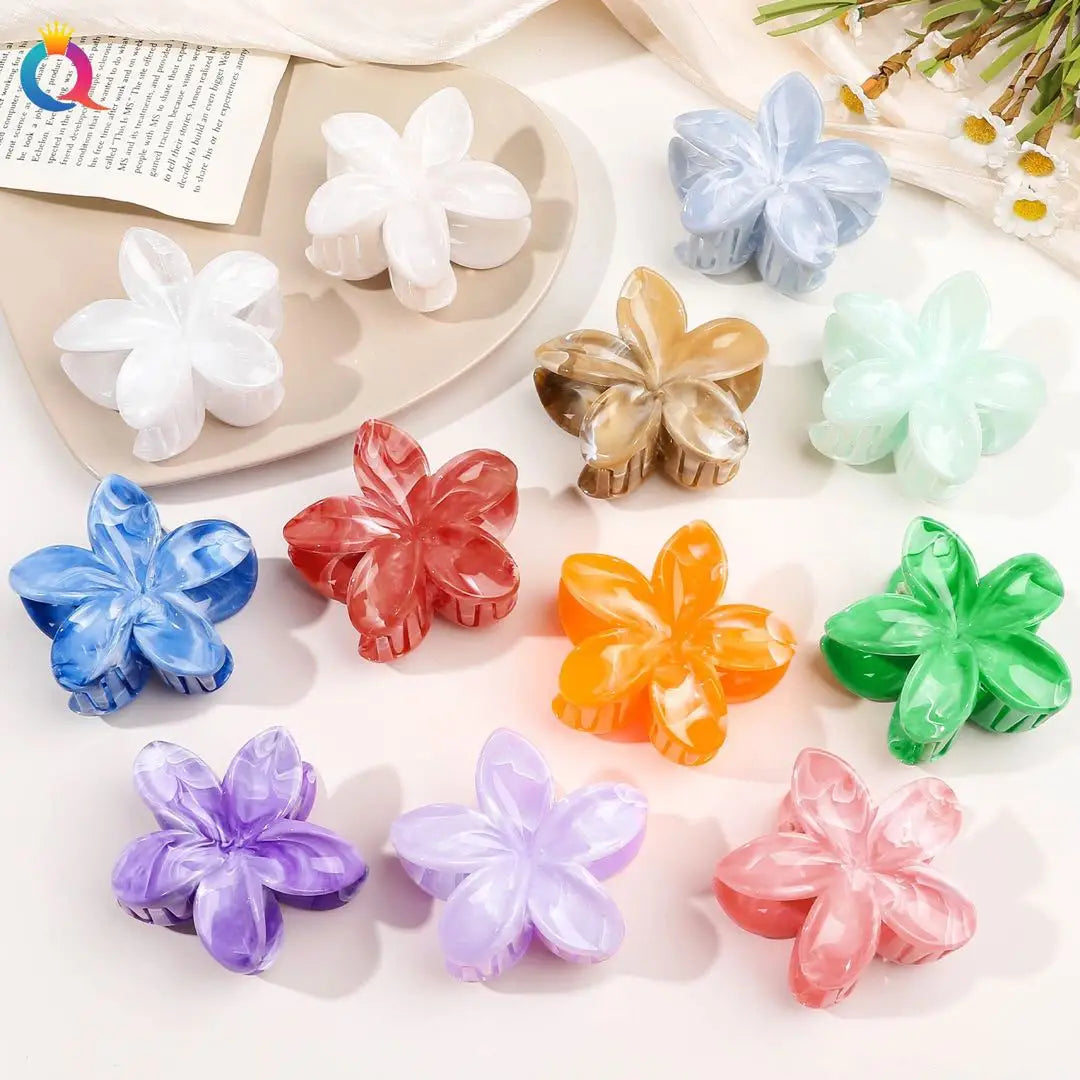 Hawaiianische Blumenkrallenklammern für Frauen, Blumen-Haarklammern mit Marmorader für dünnes Haar, süßer Strand-Haarschmuck