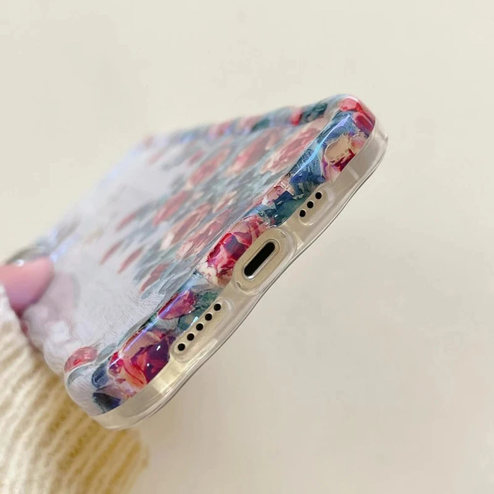 Retro-Ölgemälde iPhone Hülle – Luxuriöser Blumendruck, Stoßfest, für iPhone 11–16 Pro Max
