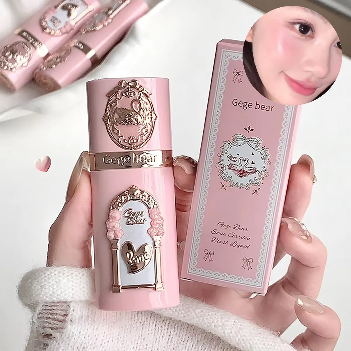 Gege Bear Strawberry Cupid Pink Pop Set – Samt-Matte Lippencreme, Puder & Flüssiges Rouge