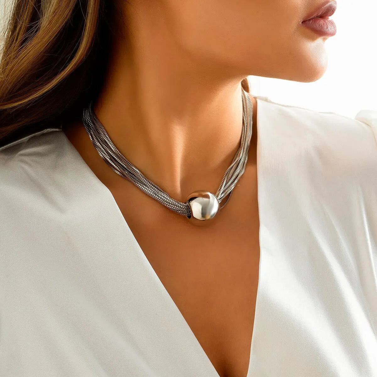 Übertriebene gedrehte klobige Kette Halskette für Frauen Punk Big Ball Anhänger Halsband Schlüsselbein Link Grunge Schmuck Steampunk Männer Neu