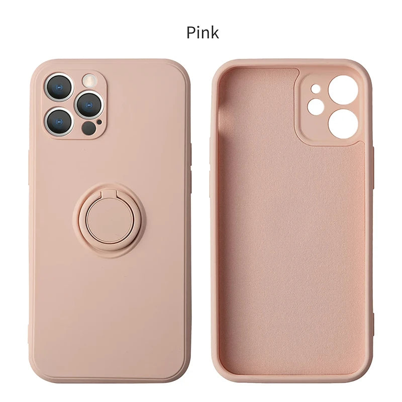 Flüssiges Silikon, magnetische Halterung, Ring-Telefonhüllen für iPhone 15 14 13 12 11 Pro Max Mini X XS XR 8 7 Plus, stoßfeste Rückseite