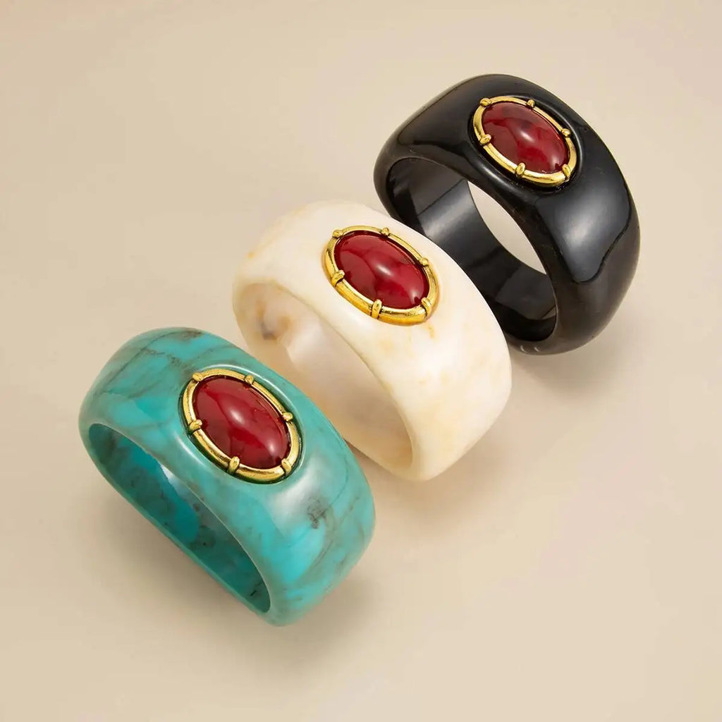 KunJoe Vintage Chunky Resin Acryl Armreif für Damen, Bohemian Geometrisch Unregelmäßiger Breiter Armreif, Schmuck Accessoire