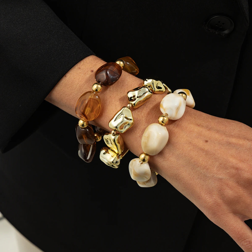 Salircon Y2K 3 Teile/satz Böhmischen Acryl Harz CCB Perlen Armband Frauen Vintage Barock Stil Spleißen Armreif Täglichen Charme Schmuck
