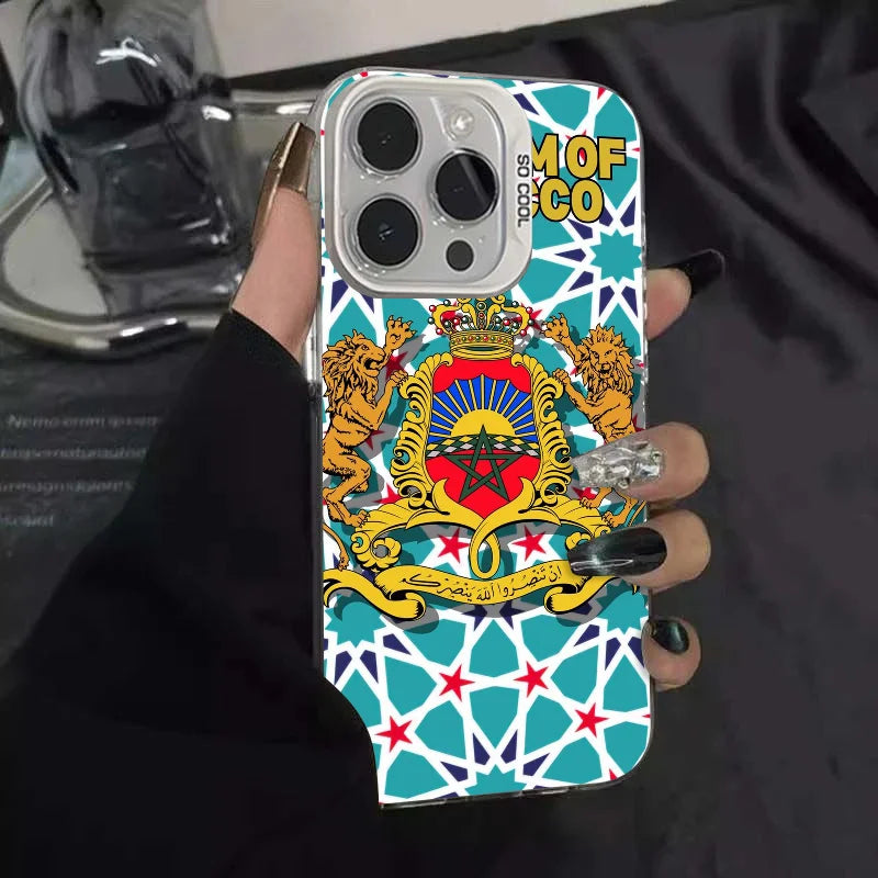 1pc Königreich Marokko Telefon Fall Telefon Fall IMD Farbe Silber Shell Für IPhone 16 15 14 13 12 11 pro Max Plus