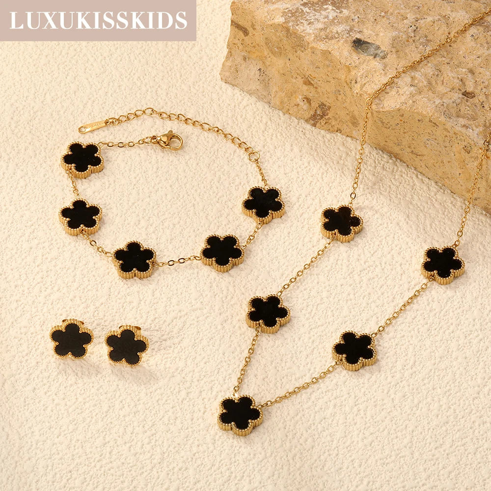 LUXUKISSKIDS Mode Kubische Liebe Herz Minimalistischen Schmuck Set Halskette Ohrringe Armbänder Edelstahl Frauen/Mädchen Zubehör