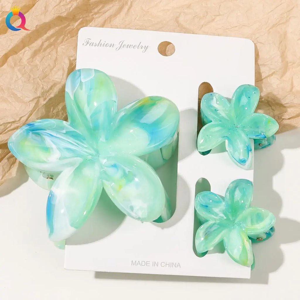 Hawaiianische Blumenkrallenklammern für Frauen, Blumen-Haarklammern mit Marmorader für dünnes Haar, süßer Strand-Haarschmuck