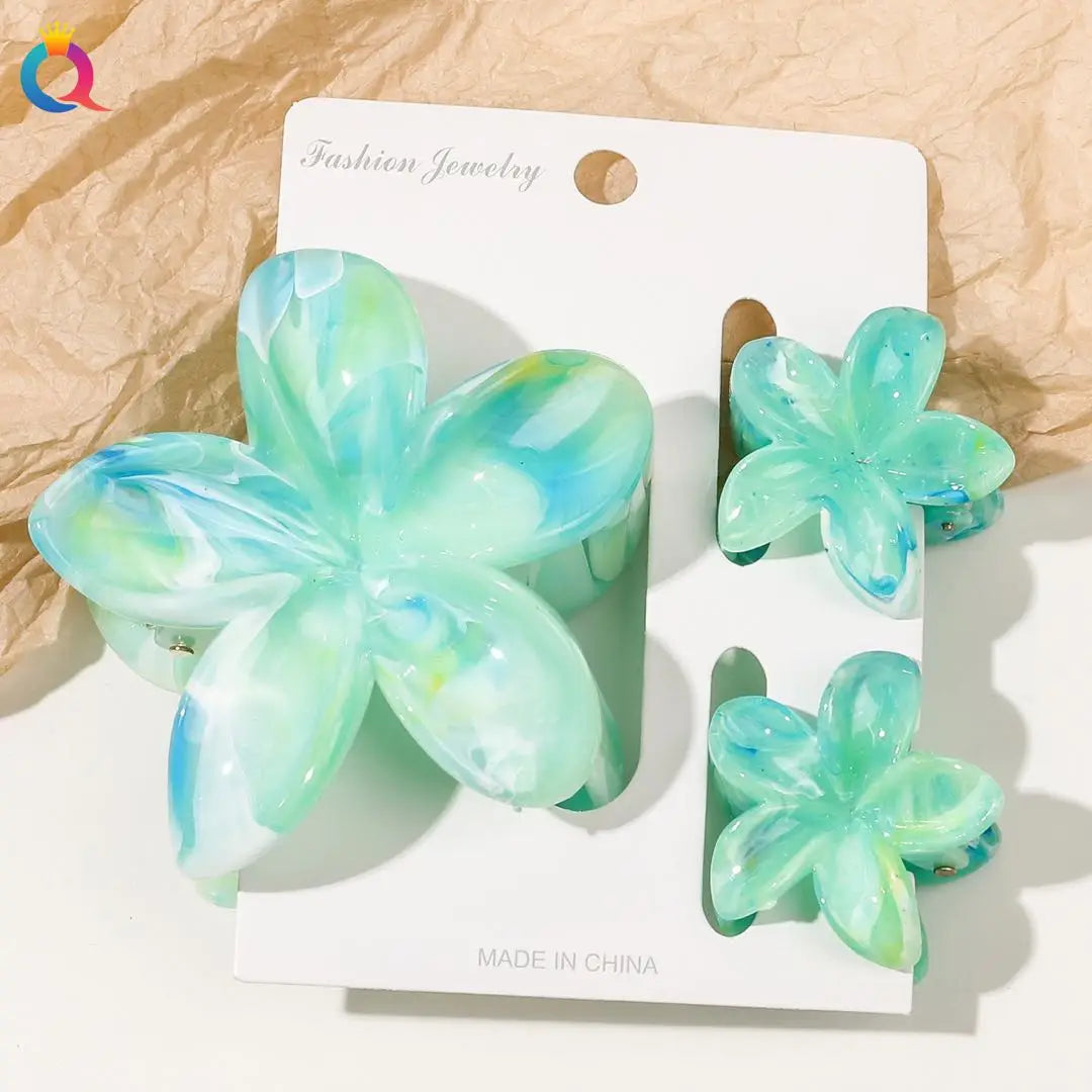 Hawaiianische Blumenkrallenklammern für Frauen, Blumen-Haarklammern mit Marmorader für dünnes Haar, süßer Strand-Haarschmuck
