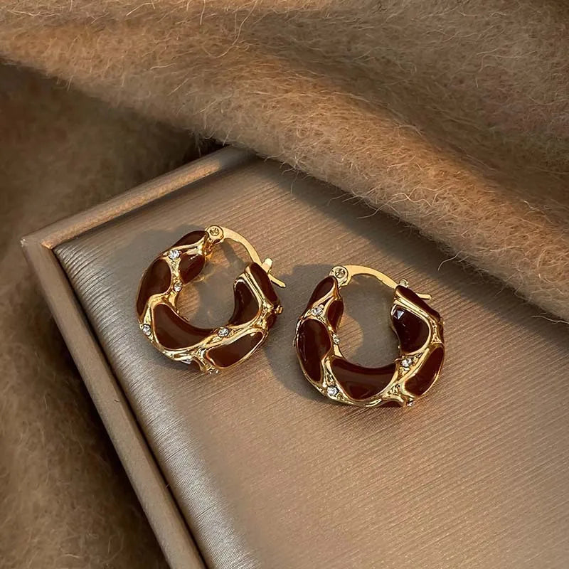 Vintage Tropft Öl U-förmigen Ohrring für Frauen Einfache Creolen Temperament Persönlichkeit Alle-passenden Schmuck Weibliche 2024